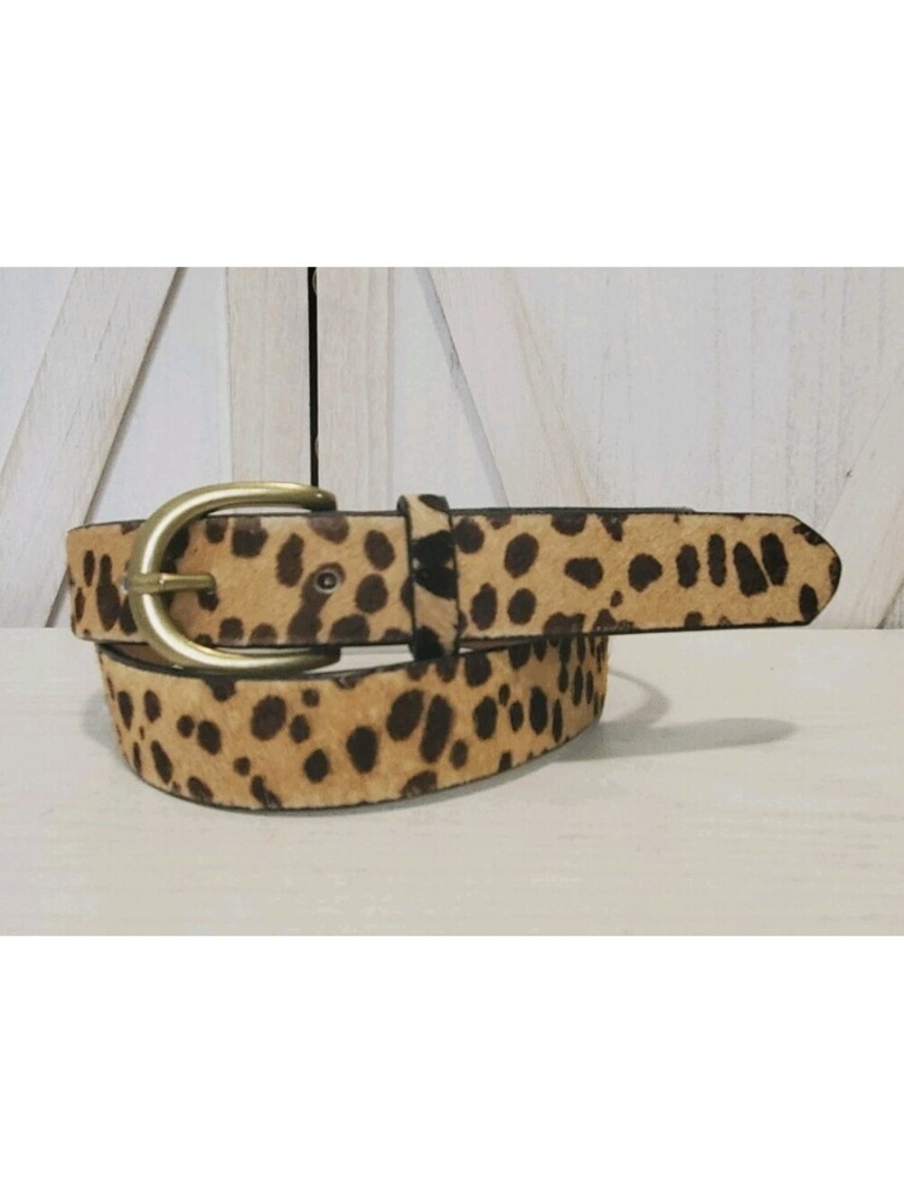 J Crew Leopard Hair Print Belt Brown Animal Print Leather Medium 41"